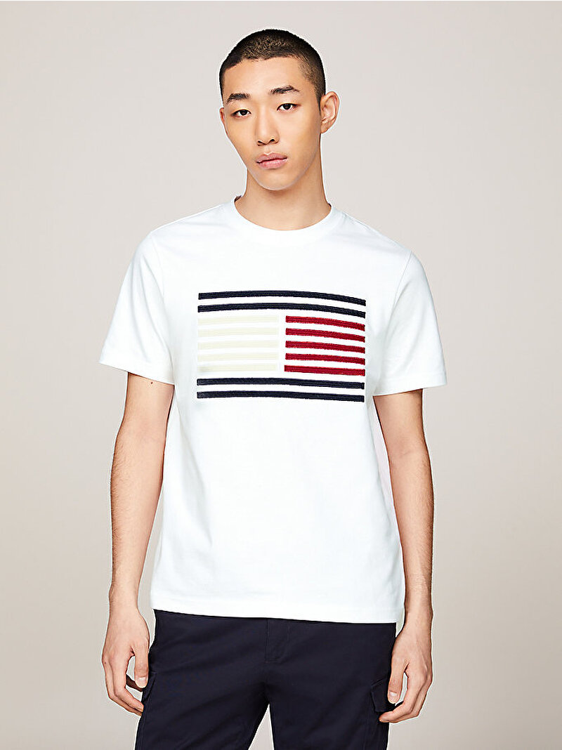 Erkek Grossgrain Flag T-Shirt Beyaz  MW0MW35460YBR