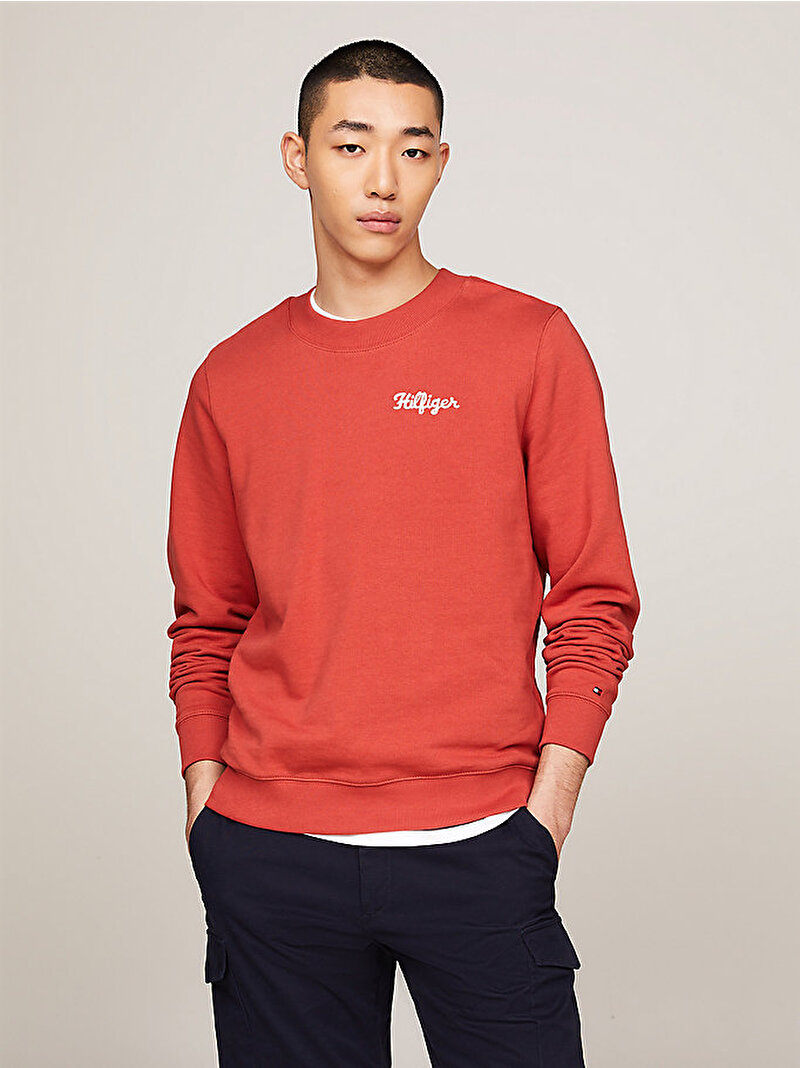 Erkek Hilfiger Chainstitch Sweatshirt Kırmızı MW0MW35564XM0