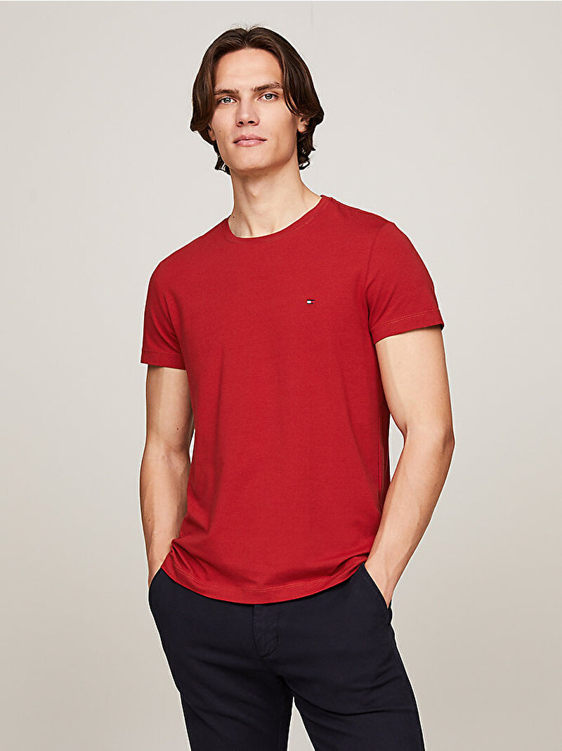 Erkek Stretch Slim Fit T-Shirt Kırmızı MW0MW10800XNN