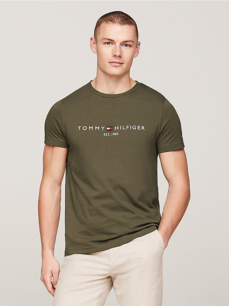 Erkek Tommy Logo T-Shirt Yeşil MW0MW11797RBN