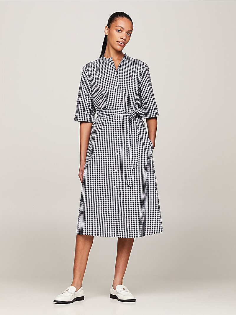 Kadın Gingham Ss Midi Gömlek Elbise Lacivert WW0WW424430MS