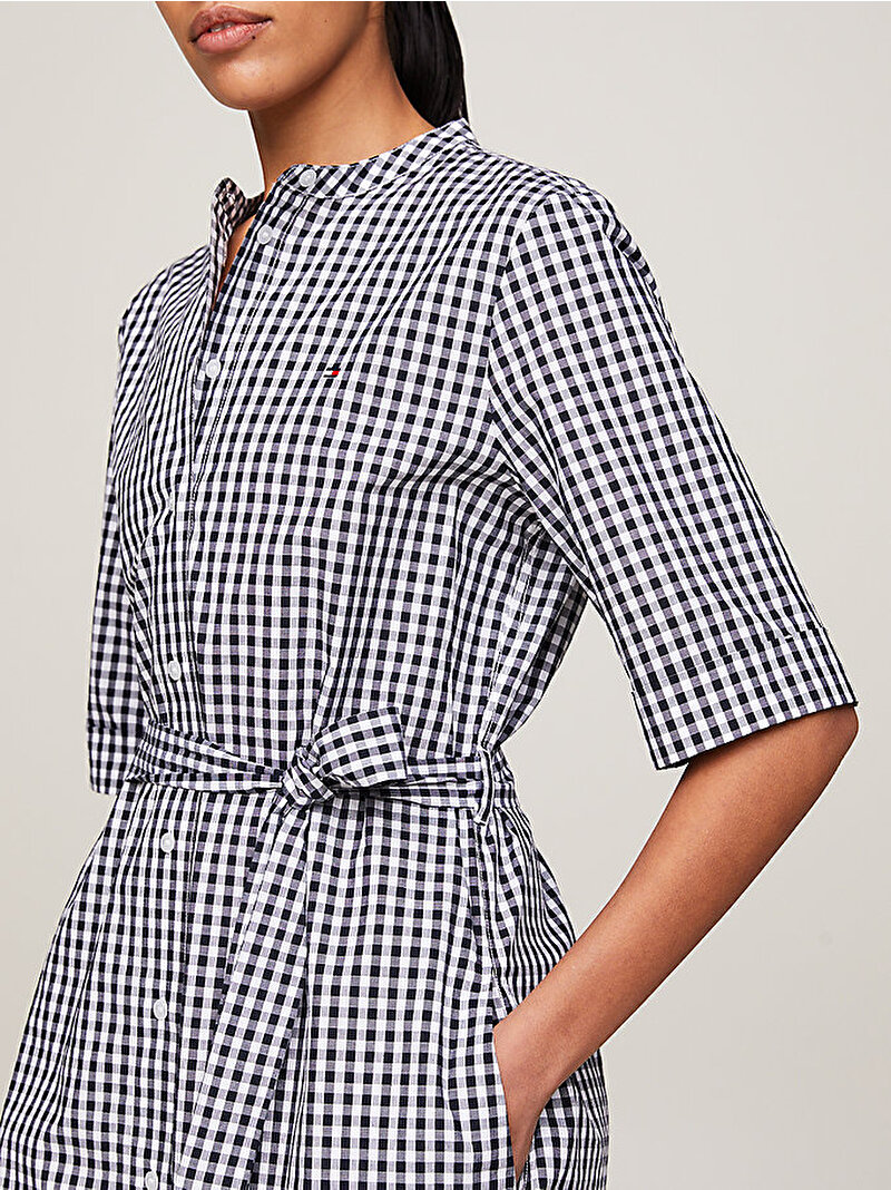 Kadın Gingham Ss Midi Gömlek Elbise Lacivert WW0WW424430MS