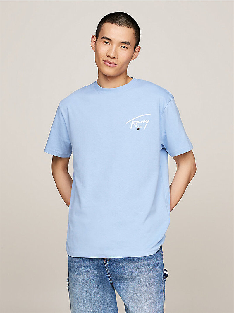 Erkek Tjm Reg Signature T-Shirt Mavi  DM0DM18536C15