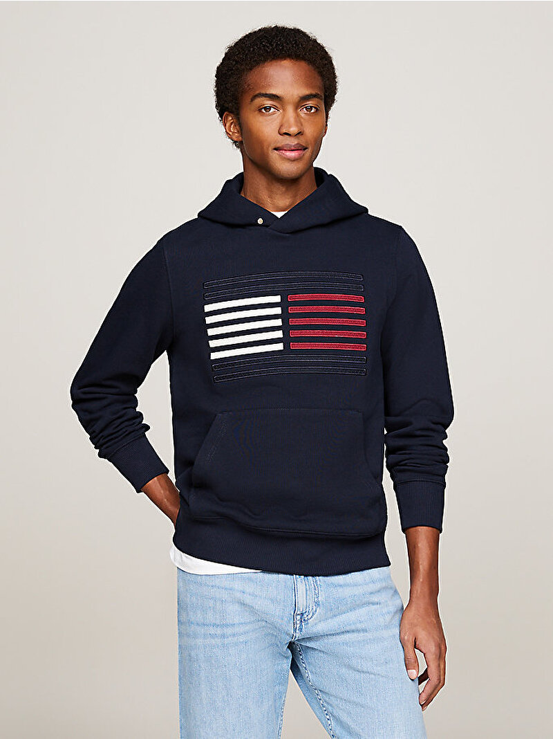 Erkek Grossgrain Flag Hoodie Lacivert MW0MW37117DW5