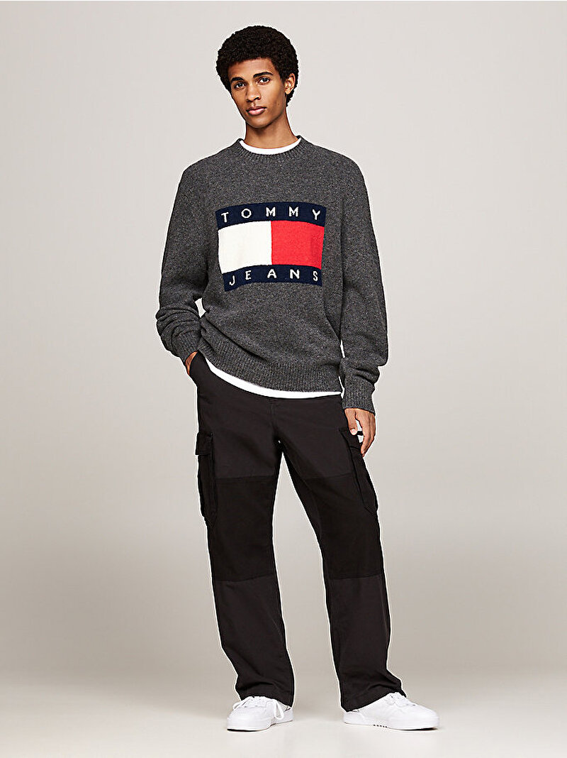 Erkek Tjm Reg Melange Flag Sweatshirt Gri DM0DM19442PUB