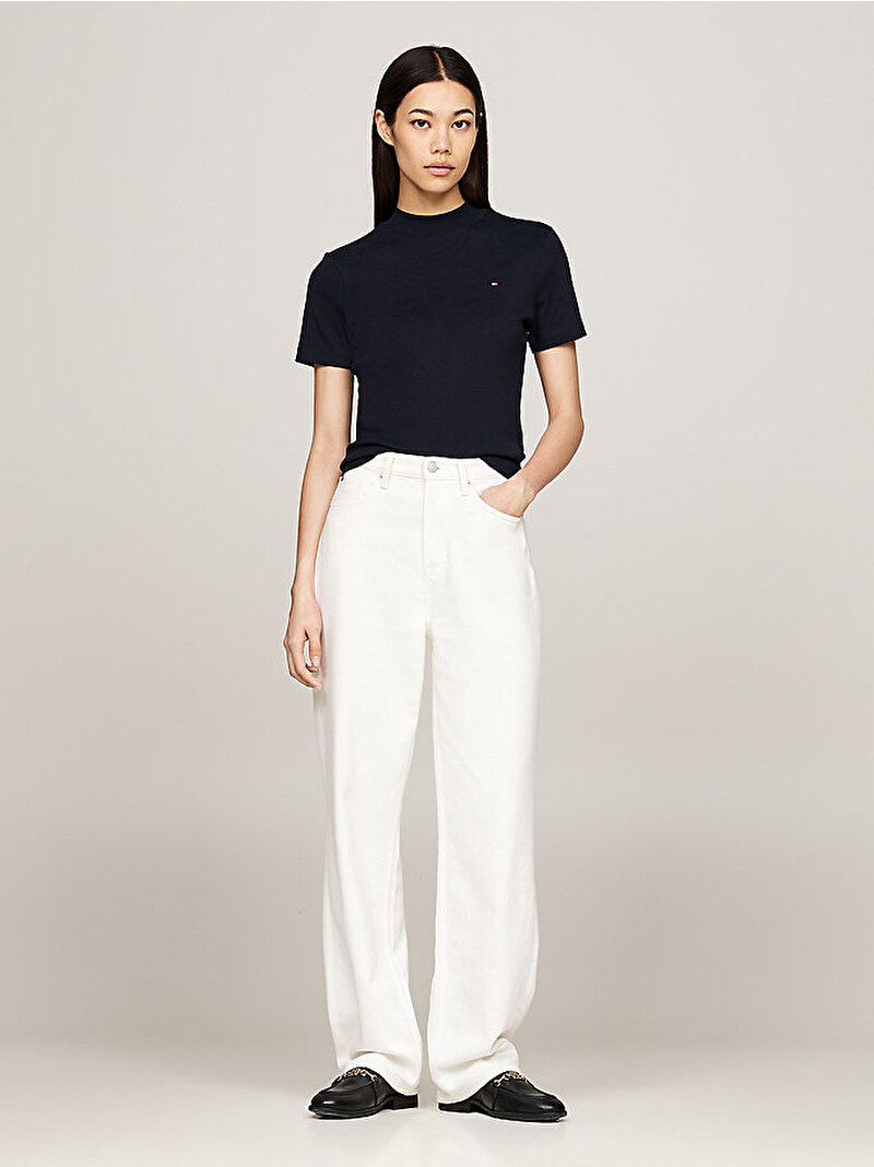 Kadın Slim Cody Crop Mock T-Shirt Lacivert WW0WW40586DW5