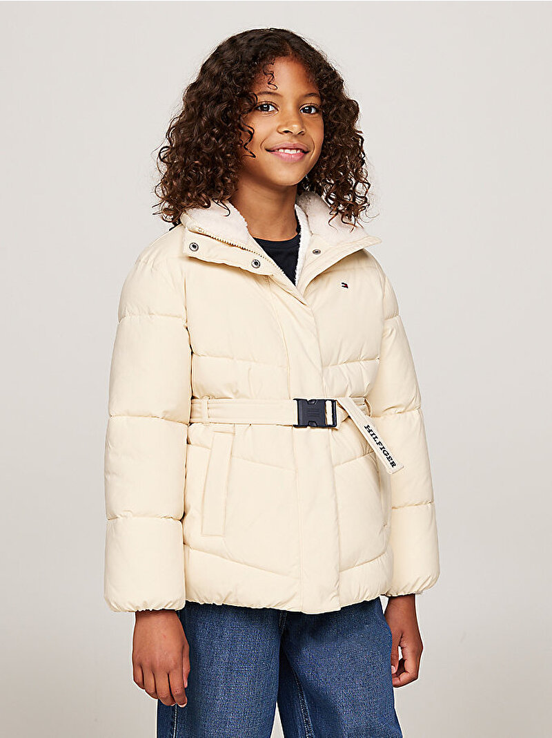 Kız Çocuk Teddy Collar Mid Puffer Mont Bej  KG0KG08168AEX