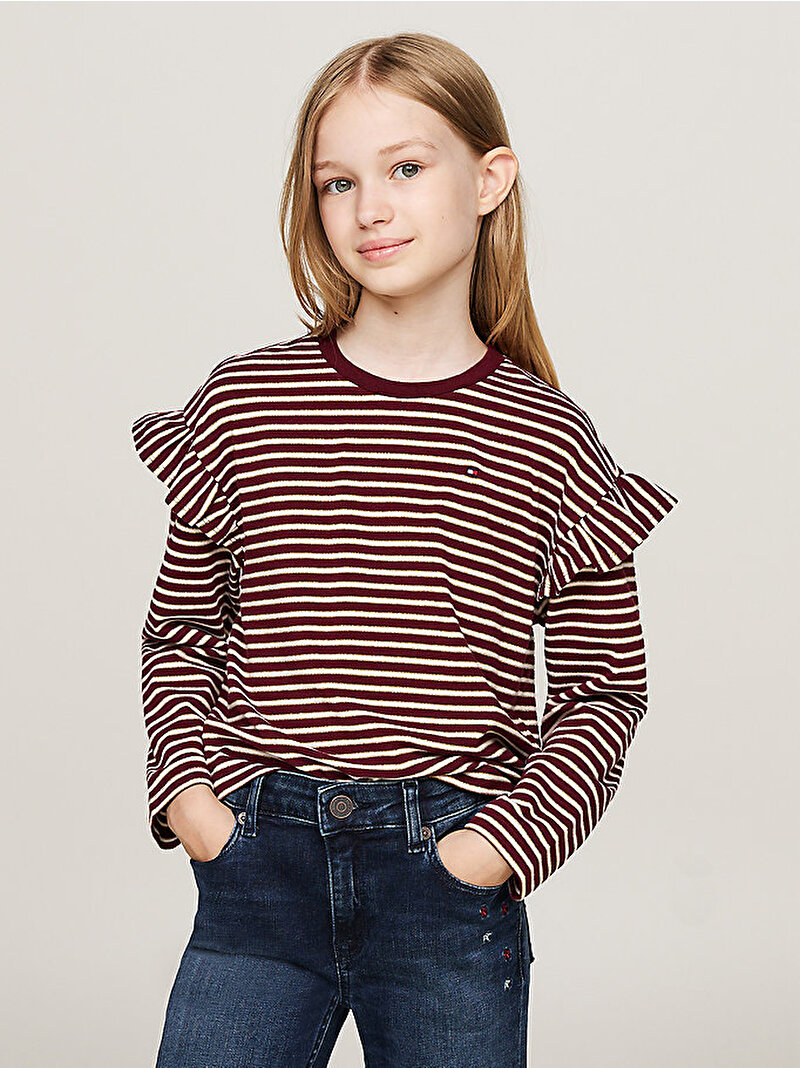 Kız Çocuk Stripe T-Shirt Kırmızı KG0KG081720EV