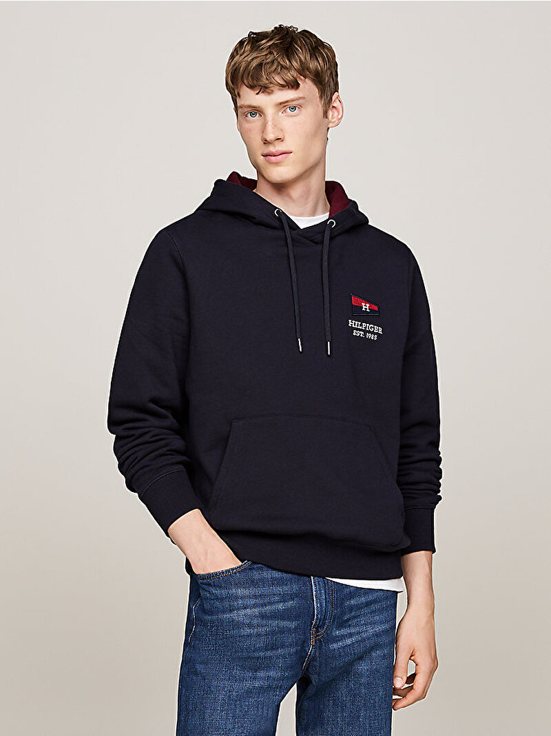 Erkek Flag Hilfiger Hoodie Lacivert MW0MW35544DW5