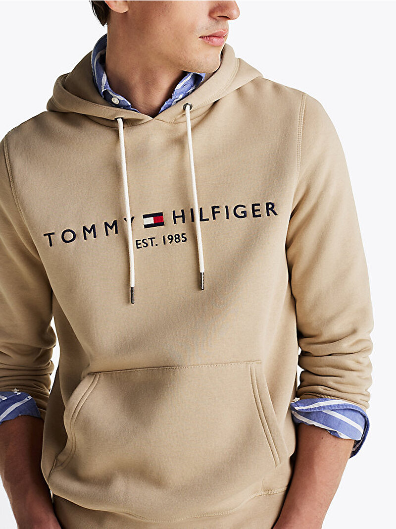 Erkek Tommy Logo Hoodıe Bej  MW0MW11599RBT