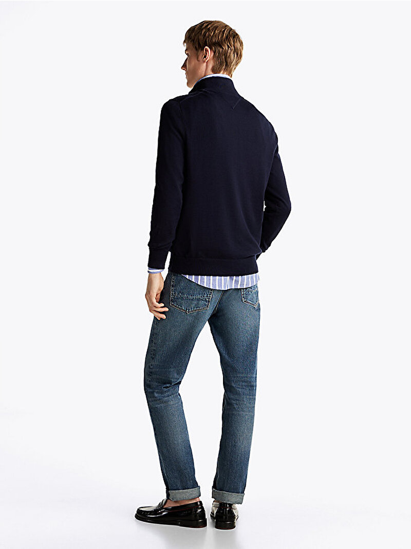 Erkek Essential Cotton Fermuarlı Kazak Lacivert MW0MW37331DW5