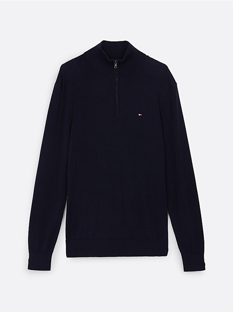 Erkek Essential Cotton Fermuarlı Kazak Lacivert MW0MW37331DW5