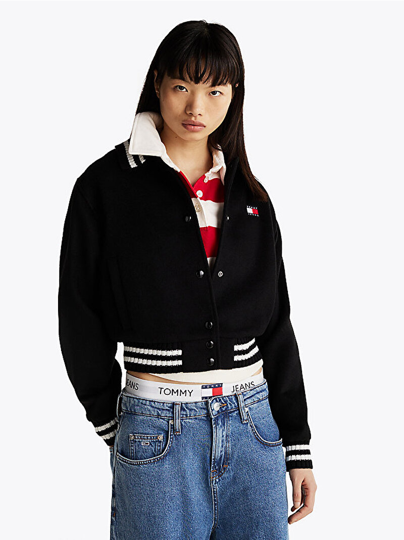 Kadın Tjw Crp Lw Wool Varsity Bomber Ceket Siyah DW0DW20165BDS