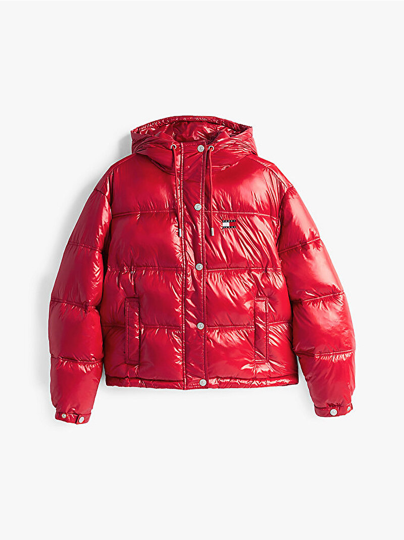 Kadın Tjw Shiny Hood Badge Puffer Mont Kırmızı DW0DW20210XME