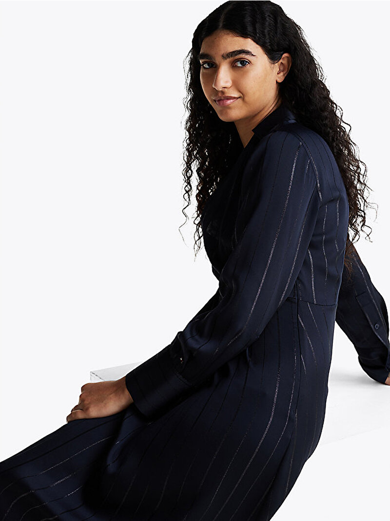 Kadın Fluid Metallic Stripe Elbise Lacivert WW0WW453150BE