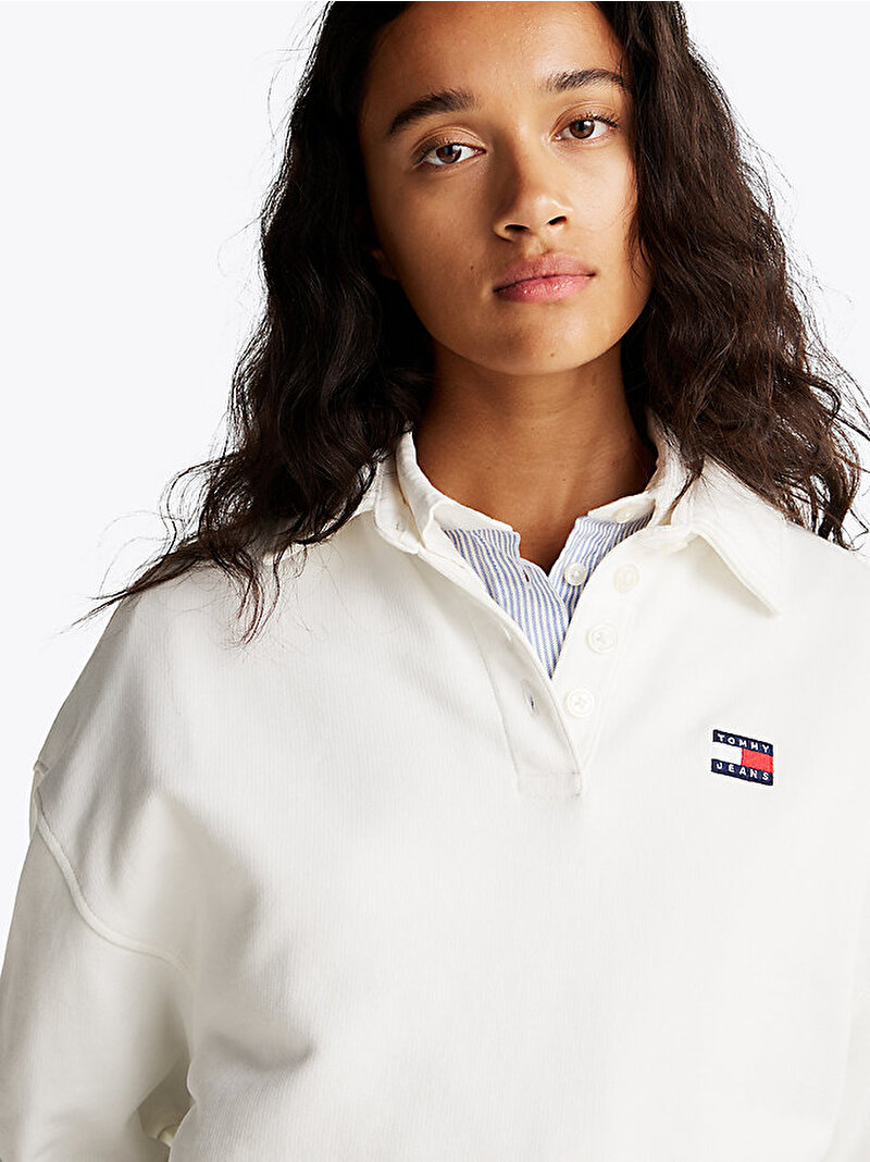 Kadın Tjw Boxy Badge Polo Sweatshirt Ekru DW0DW19409YBL