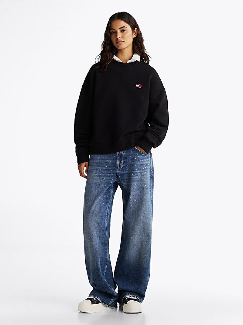 Kadın Tjw Bxy Badge Crew Sweatshirt Siyah DW0DW19408BDS