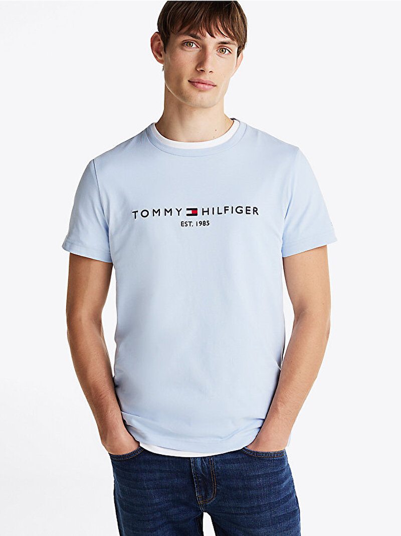 Erkek Tommy Logo T-Shirt Mavi  MW0MW11797C1O