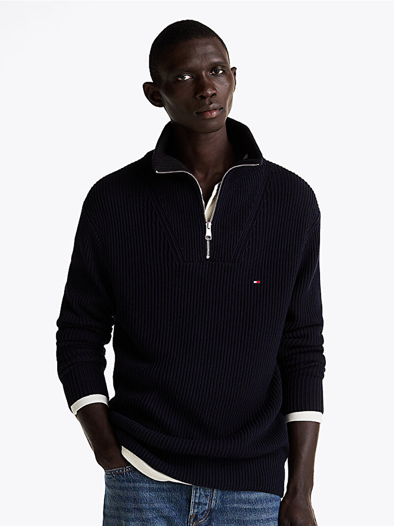 Erkek Chunky Cotton Rib Kazak Lacivert MW0MW373990GY