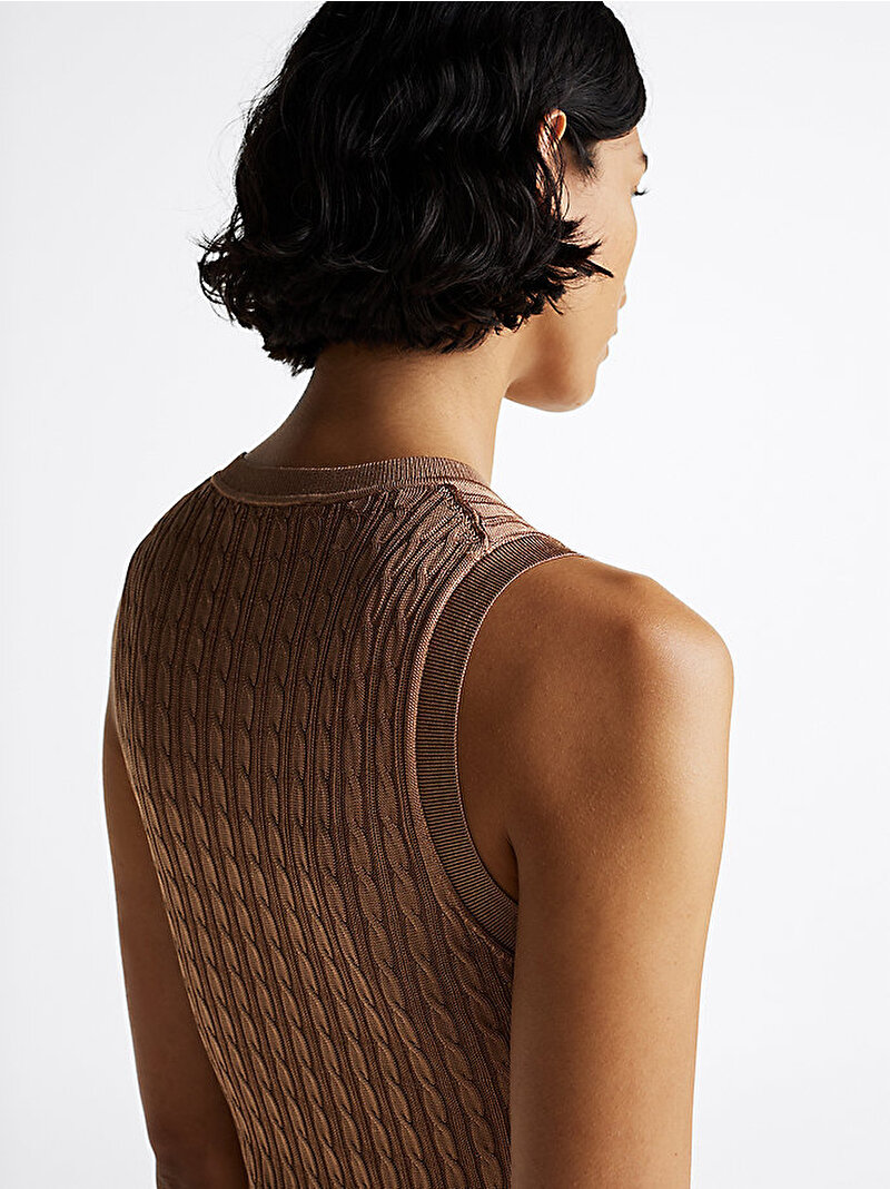 Kadın Rayon Cable Long Elbise Kahverengi WW0WW43999RBC