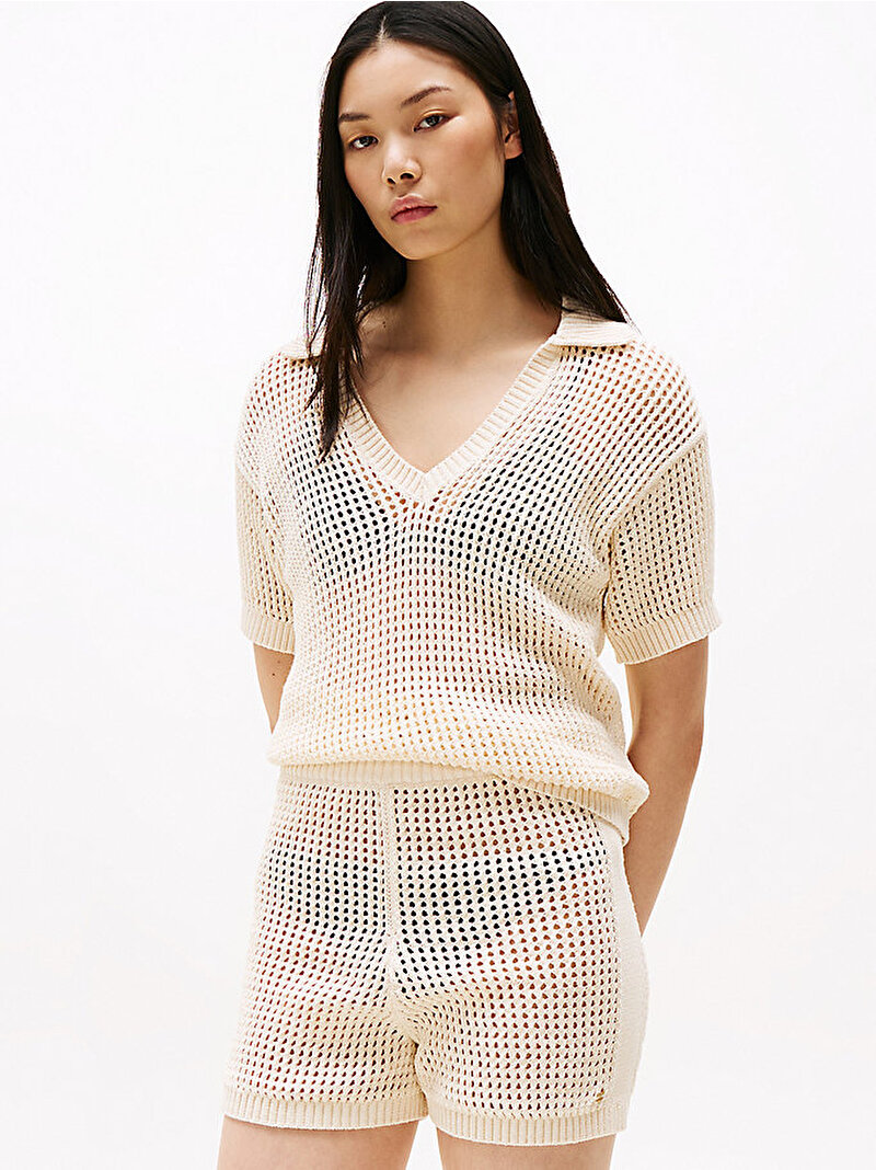 Kadın Polo Ss Crochet Bluz Bej  UW0UW05868ACJ
