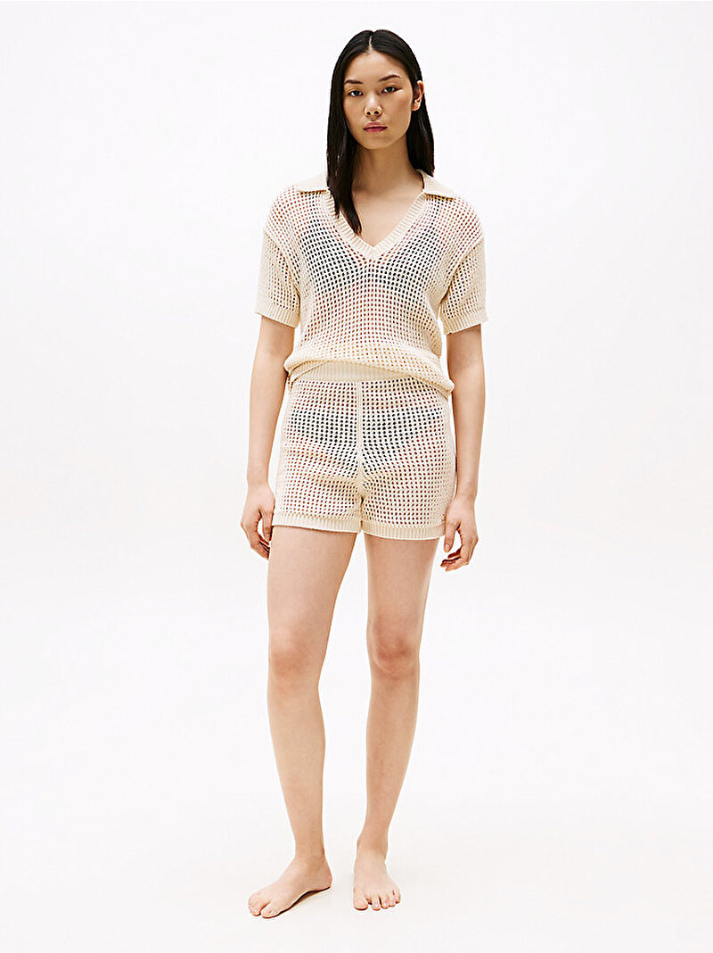 Kadın Polo Ss Crochet Bluz Bej  UW0UW05868ACJ