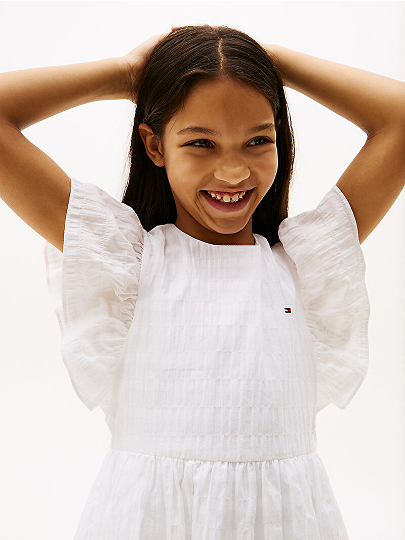 Kız Çocuk Textured Cotton Elbise Beyaz  KG0KG08472YBR