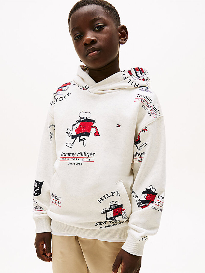 Erkek Çocuk All Over Print Hoodie Beyaz  KB0KB09658PMT