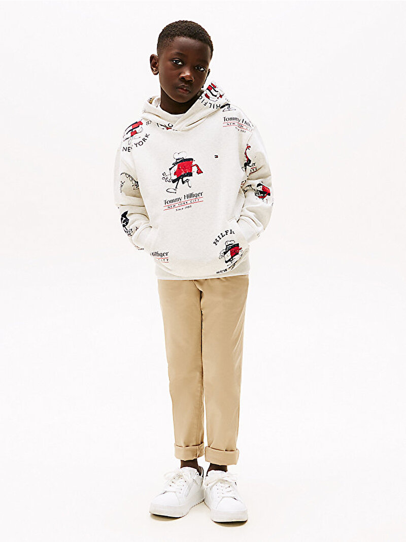 Erkek Çocuk All Over Print Hoodie Beyaz  KB0KB09658PMT