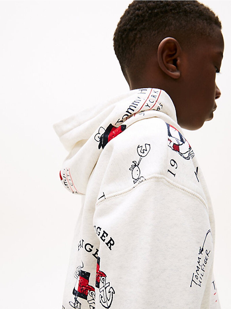 Erkek Çocuk All Over Print Hoodie Beyaz  KB0KB09658PMT