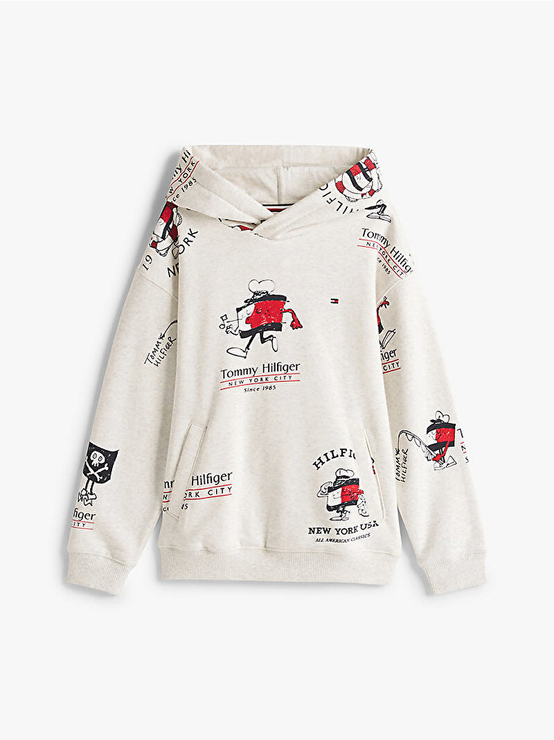 Erkek Çocuk All Over Print Hoodie Beyaz  KB0KB09658PMT