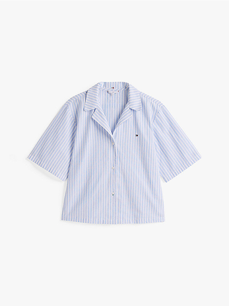 Kadın Keten Gömlek Şort Pijama Takım Mavi UW0UW057990A4