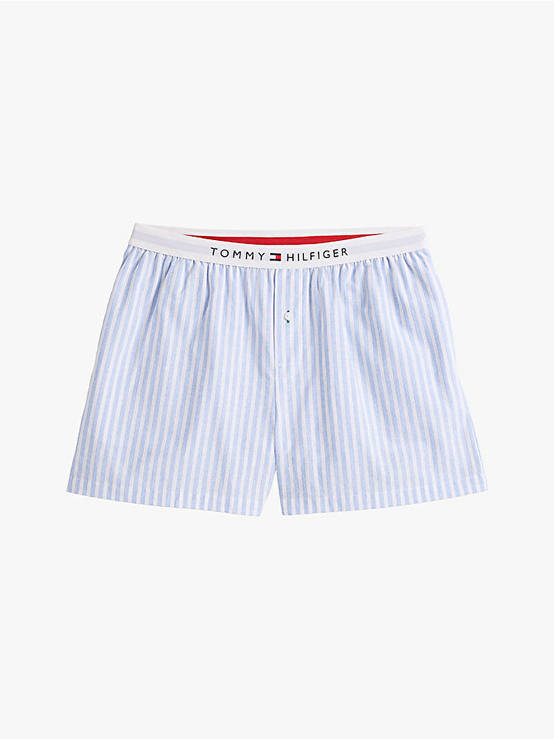 Kadın Keten Gömlek Şort Pijama Takım Mavi UW0UW057990A4