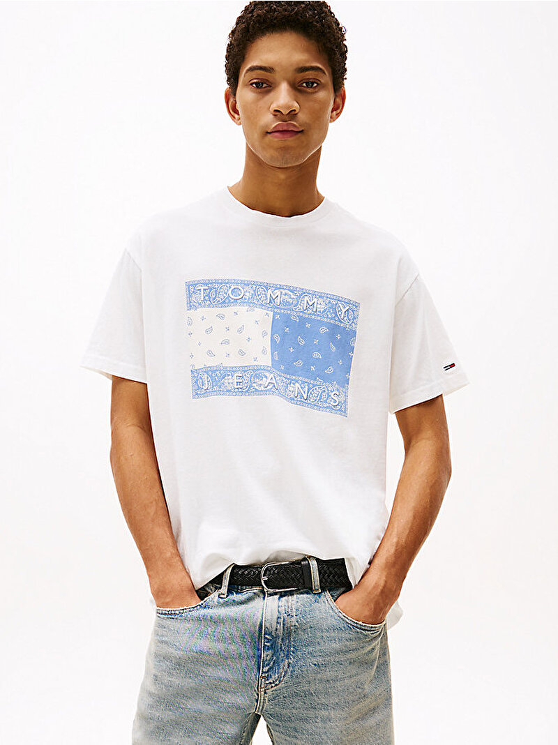Erkek Tjm Reg Paisley Flag T-Shirt Ekru DM0DM20810YBL