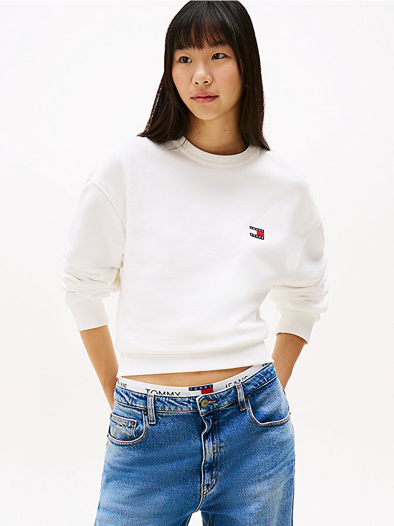 Kadın Tjw Bxy Badge Crew Sweatshirt Ekru DW0DW19408YBL