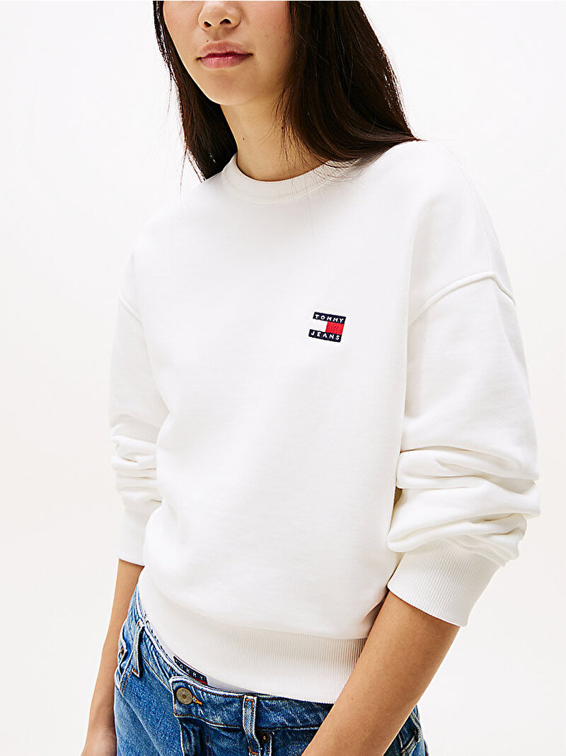 Kadın Tjw Bxy Badge Crew Sweatshirt Ekru DW0DW19408YBL