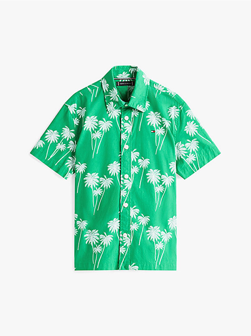 Erkek Çocuk Stretch Poplin Print Gömlek Yeşil KB0KB096310H7