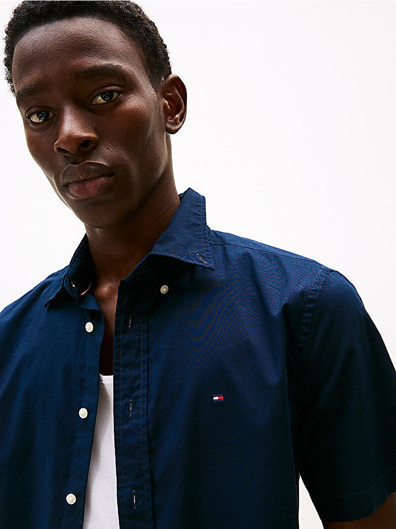 Erkek Flex Poplin Solid Gömlek Lacivert MW0MW37584DW5