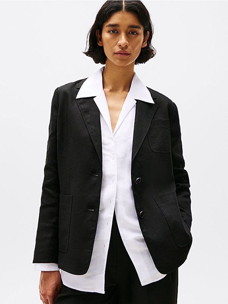 Kadın Essential Linen Regular Blazer Siyah WW0WW44757BDS