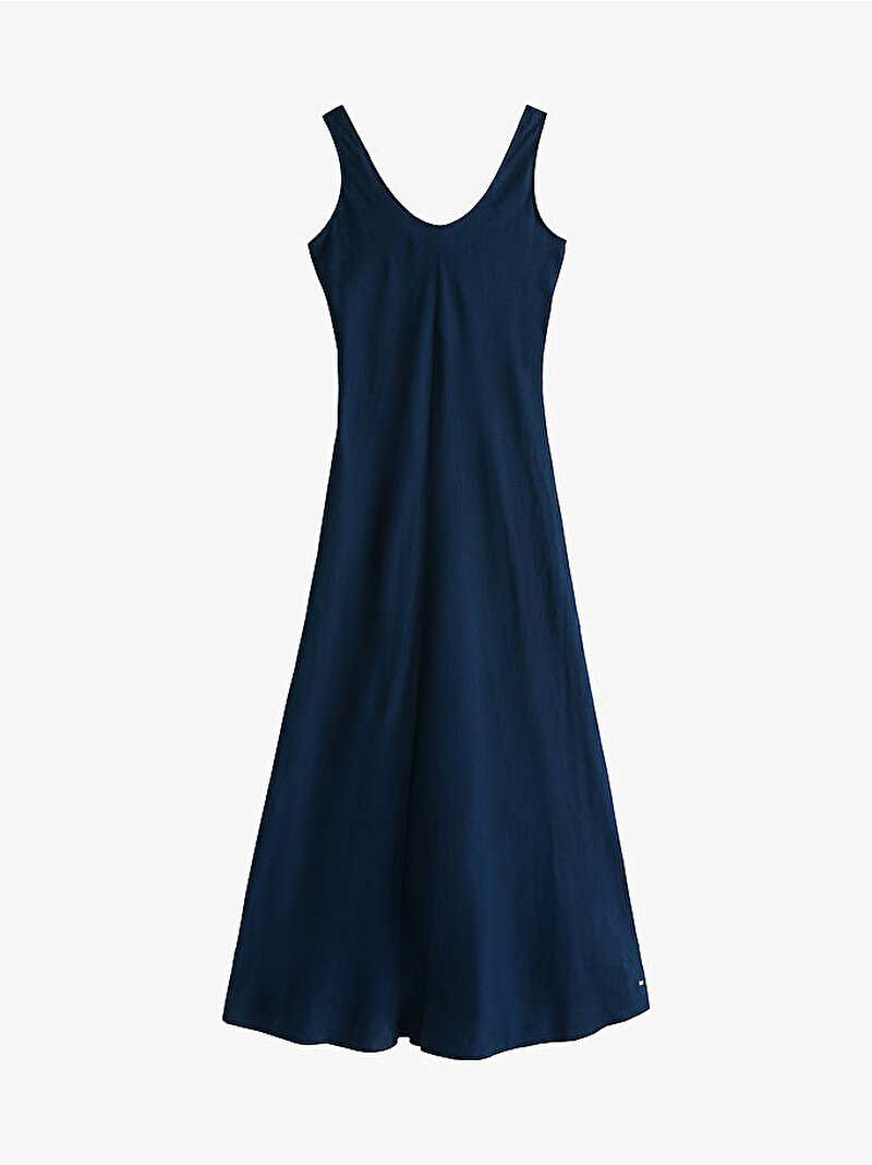 Kadın Textured Linen Tank Elbise Lacivert WW0WW46171C1G