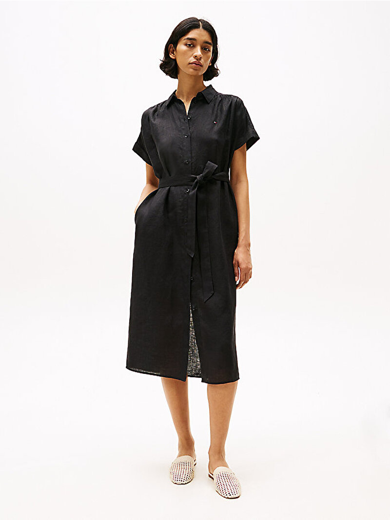 Kadın Ess Linen Midi Elbise Siyah WW0WW44653BDS