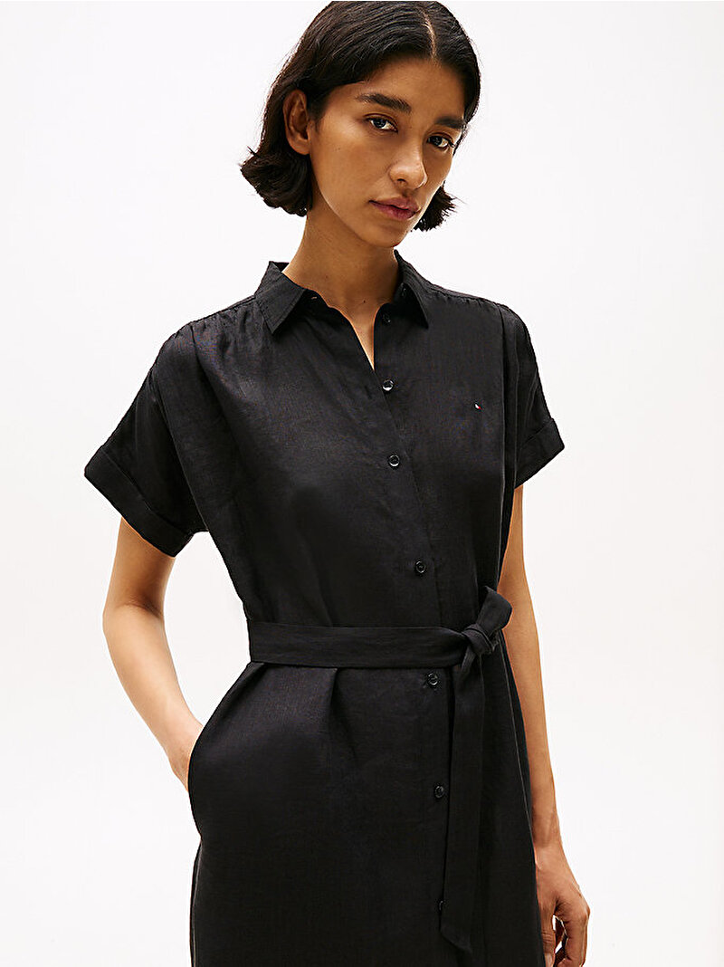 Kadın Ess Linen Midi Elbise Siyah WW0WW44653BDS
