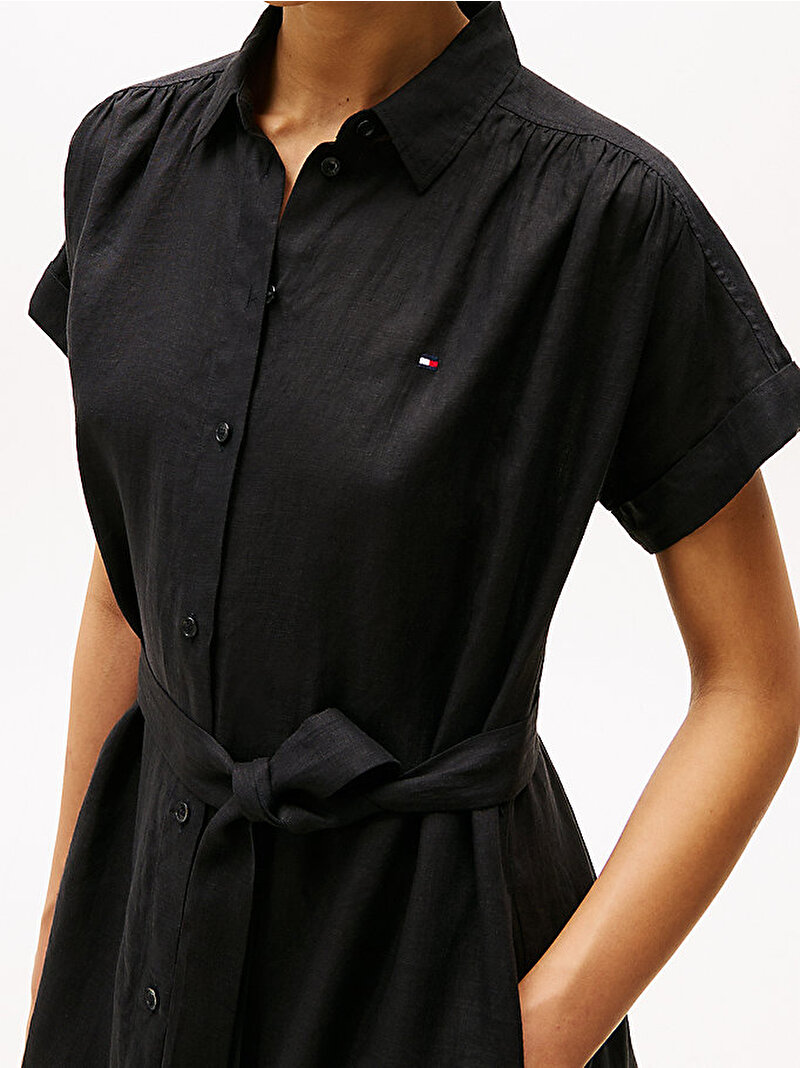 Kadın Ess Linen Midi Elbise Siyah WW0WW44653BDS