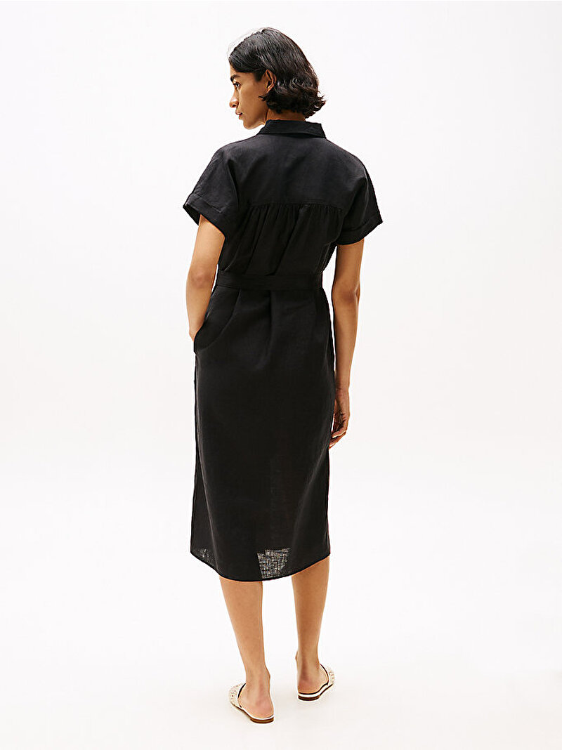 Kadın Ess Linen Midi Elbise Siyah WW0WW44653BDS