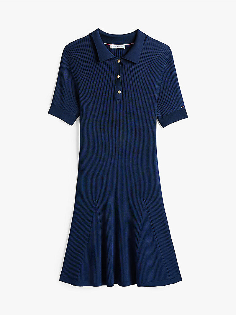 Kadın Rib Button Polo Elbise Lacivert WW0WW45512C1G