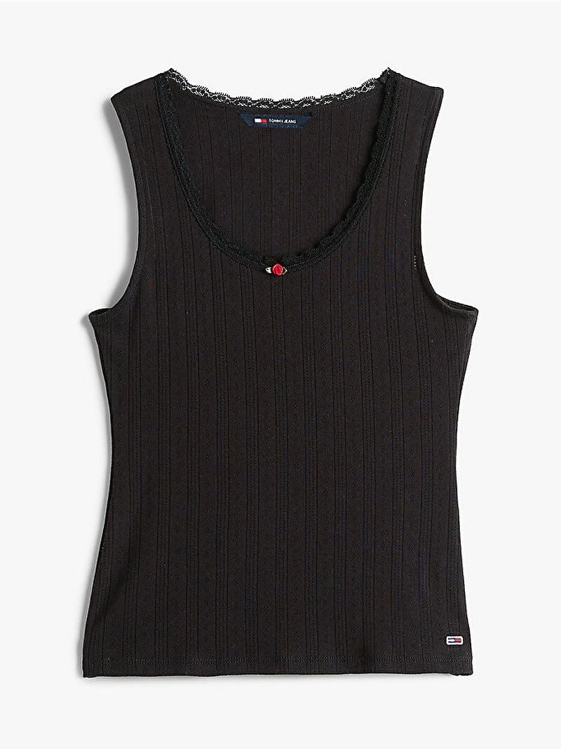 Kadın Tjw Slim  Pointelle T-Shirt Siyah DW0DW20619BDS