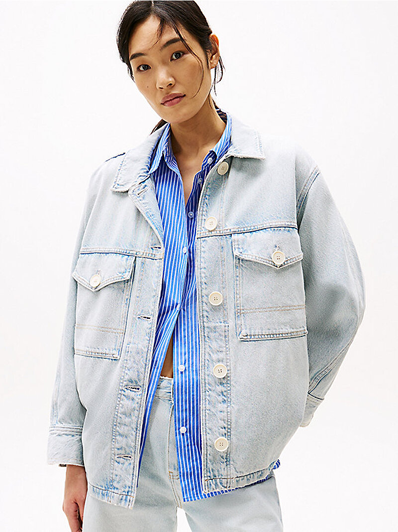 Kadın Oversized Denim Ceket Mavi  WW0WW444101AB