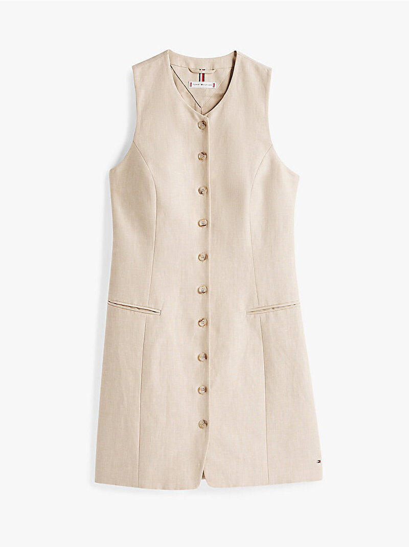 Kadın Linen Mix Sleeveless Elbise Bej  WW0WW44637ACI