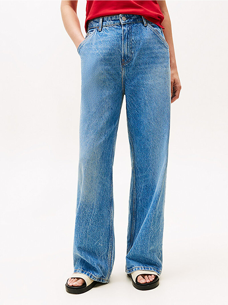 Kadın Loose Wide Leg Jean Pantolon Mavi  WW0WW467921A8