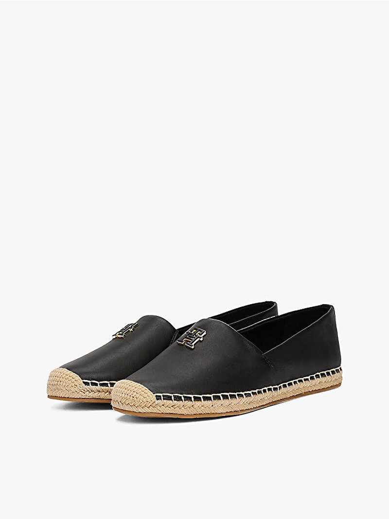 Kadın TH Logo Leather Espadril Siyah FW0FW08540BDS